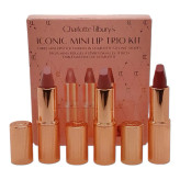 مجموعه رژ لب جامد شارلوت تیلبری مدل iconic mini lip trio با ویتامین E، وگان، شامل رنگهای سوپر مدل، پیلو تالک و واک آو نو شیم بسته 3 عددی هر کدام حجم 1.5 گرم
