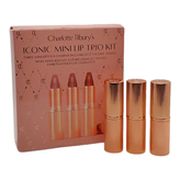 مجموعه رژ لب جامد شارلوت تیلبری مدل iconic mini lip trio با ویتامین E، وگان، شامل رنگهای سوپر مدل، پیلو تالک و واک آو نو شیم بسته 3 عددی هر کدام حجم 1.5 گرم